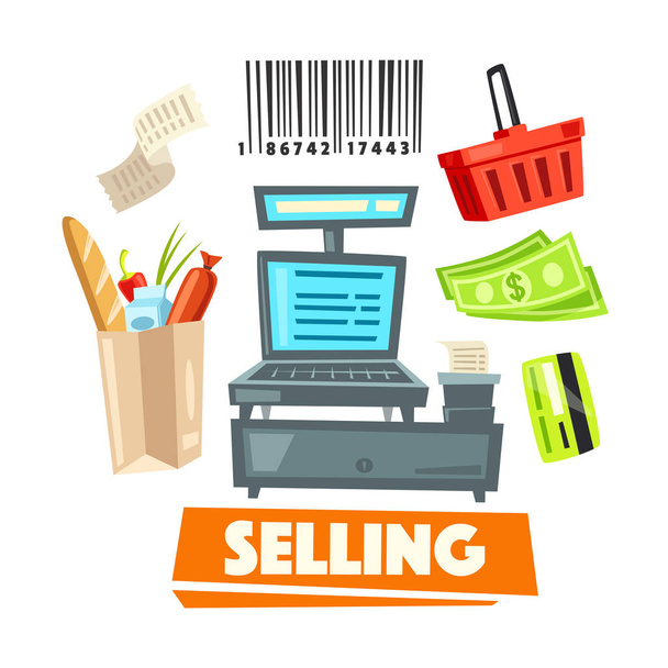 Zakupy w detalicznej sprzedaży wektor sklep ikony elementów - Wektor, obraz