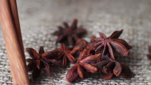 Cinnamon rods and star anise on the old cloth - Footage, Video