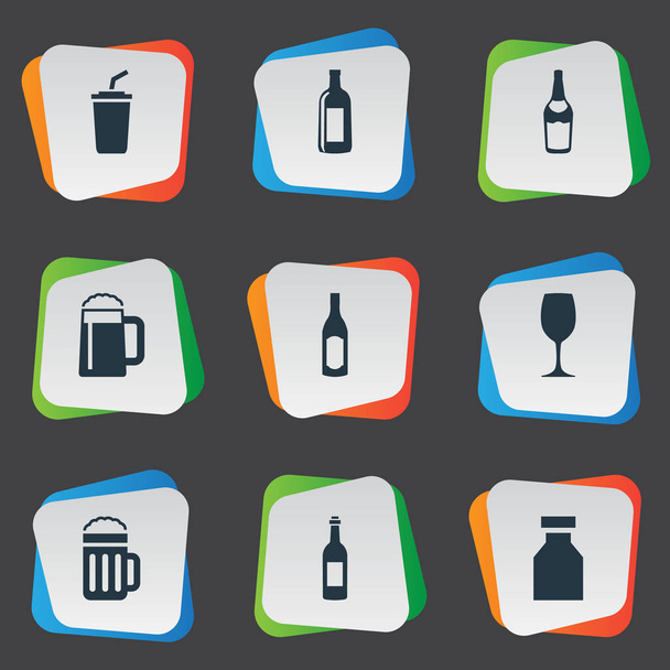 Vektör çizim basit içecekler simgeler kümesi. Öğeleri şişe, Pub, içki ve diğer eş anlamlı plastik, Pub ve alkol. - Vektör, Görsel