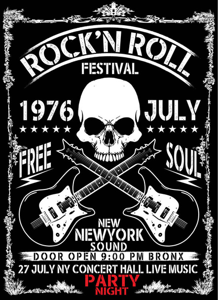 Ručně tažené plakát festivalu Rock. Rock and Roll znak. - Vektor, obrázek
