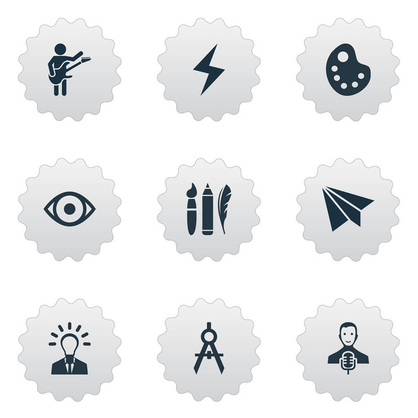 Vektorové ilustrace sada ikon jednoduché kreativní myšlení. Prvky oddělovače, E-Mail, nástroje pro kreslení a další synonyma oko, baterie a Message. - Vektor, obrázek