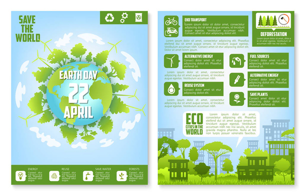 Modello di brochure della Giornata della Terra con città eco verde
 - Vettoriali, immagini