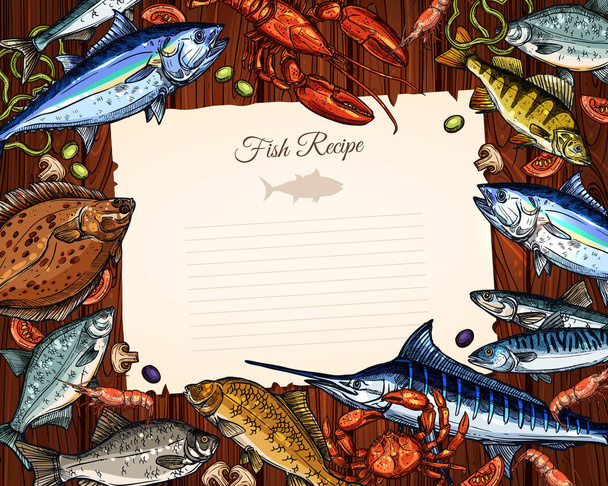 Vector template of blank paper for fish recipe - Vector, Image