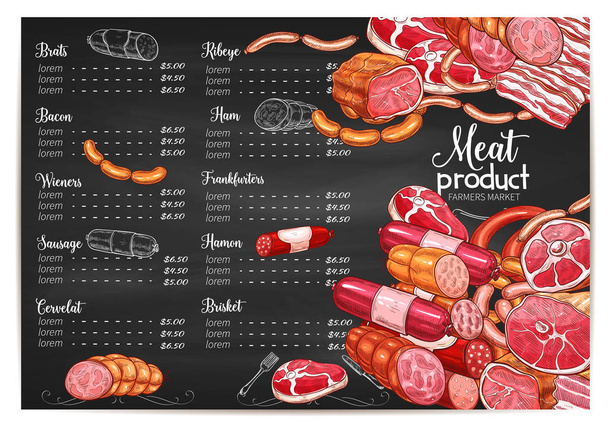 Plantilla de precios de carne vectorial carnicería o mercado agrícola
 - Vector, imagen
