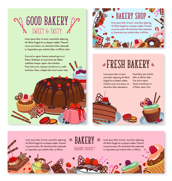 Vektordesserts und Kuchen für Backwaren Menüvorlage - Vektor, Bild