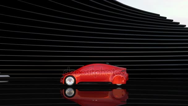 Metaliczny czerwony samochód autonomicznego na streszczenie tło - Materiał filmowy, wideo