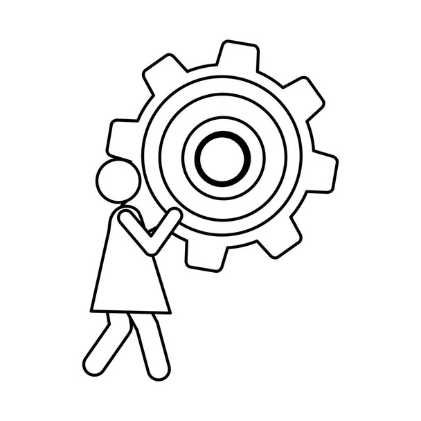 silueta pictograma mujer sosteniendo un piñón
 - Vector, Imagen
