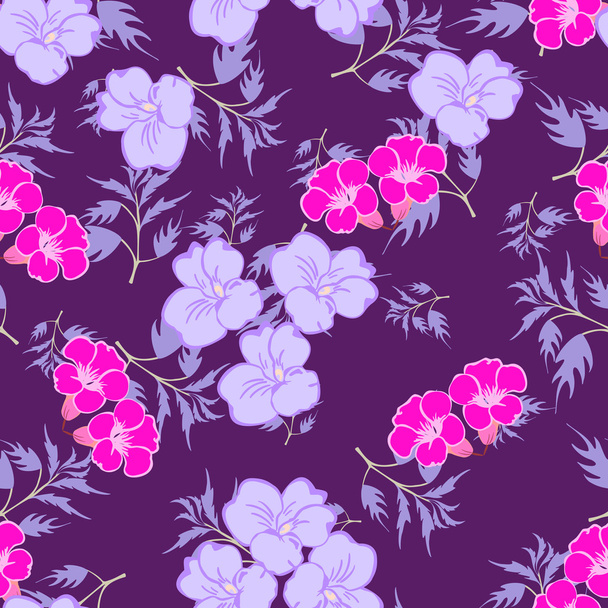 Leafs and flowers - seamless pattern - Wektor, obraz
