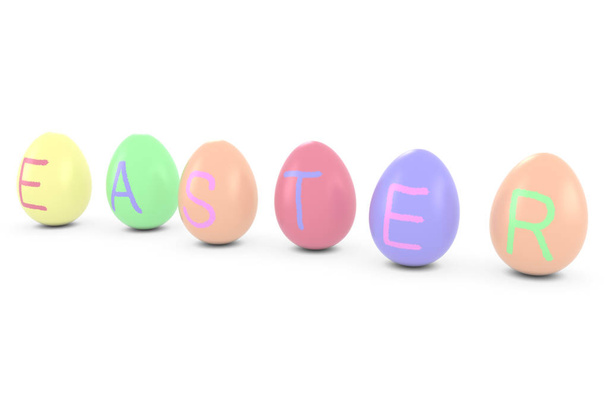 Coloured Easter Eggs Spelling Out Easter 3D Illustration - Foto, imagen