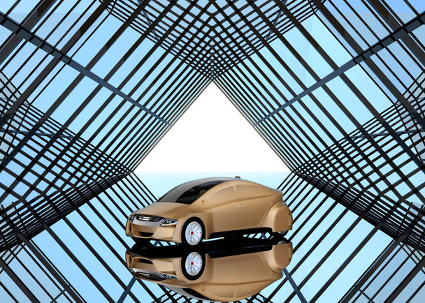 Champagne gold sedan on kaleidoscope style background - Photo, Image