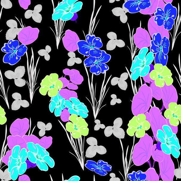 Leafs and flowers - seamless pattern - Vektori, kuva