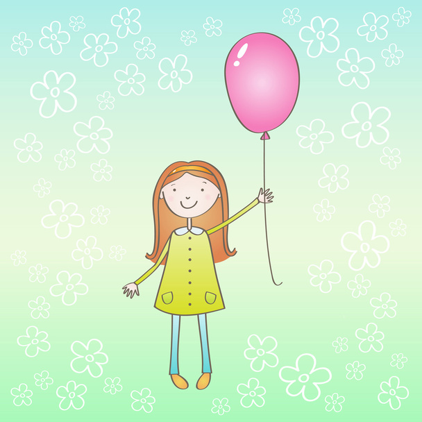 dívka s růžovými ballon - Vektor, obrázek