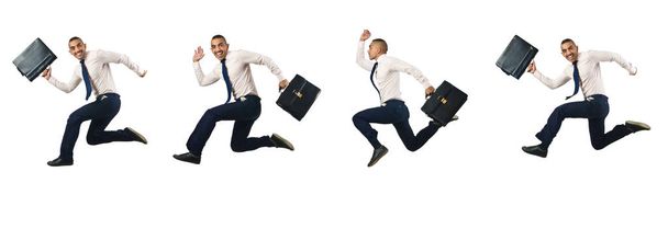 Jumping businessman isolated on white - Photo, Image