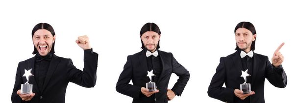 Businessman with star award isolated on white - Фото, изображение