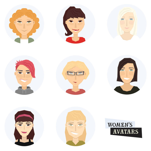 Conjunto de iconos redondos Avatares con mujeres Estilo geométrico
 - Vector, imagen