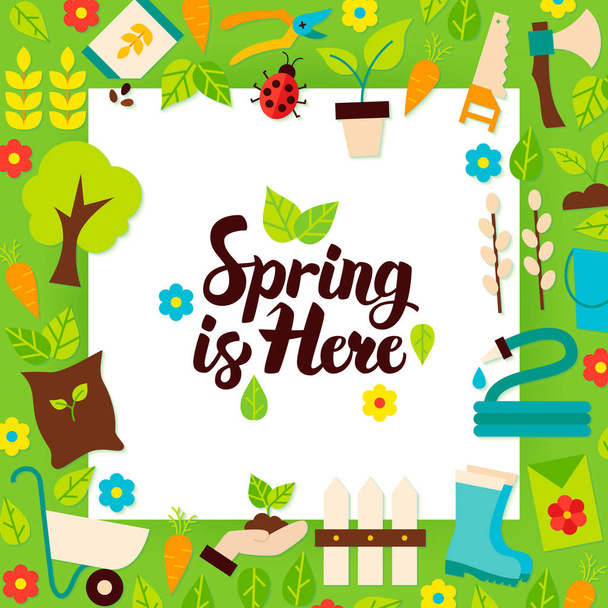 La primavera está aquí Plantilla de papel
 - Vector, Imagen