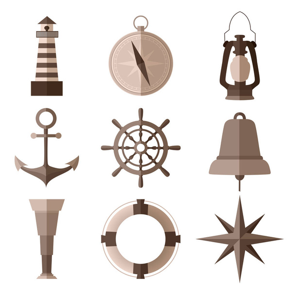 Készlet, fehér alapon fekete-fehér hajózási lapos szimbólumok - Vektor, kép