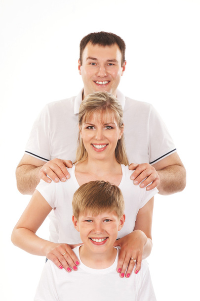 Happy family isolated over blue background - Φωτογραφία, εικόνα