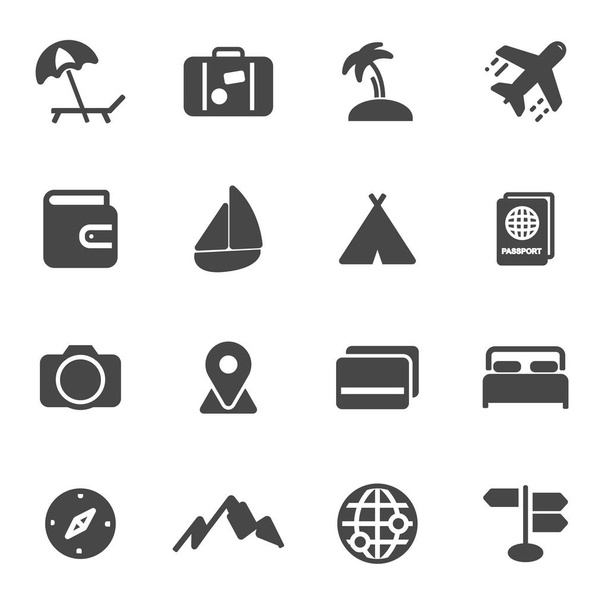 Vector black travel icons set - Vetor, Imagem