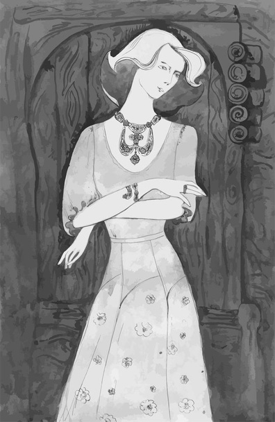 Vektor elegante Dame. vintage llustration .watercolor - Vektor, Bild
