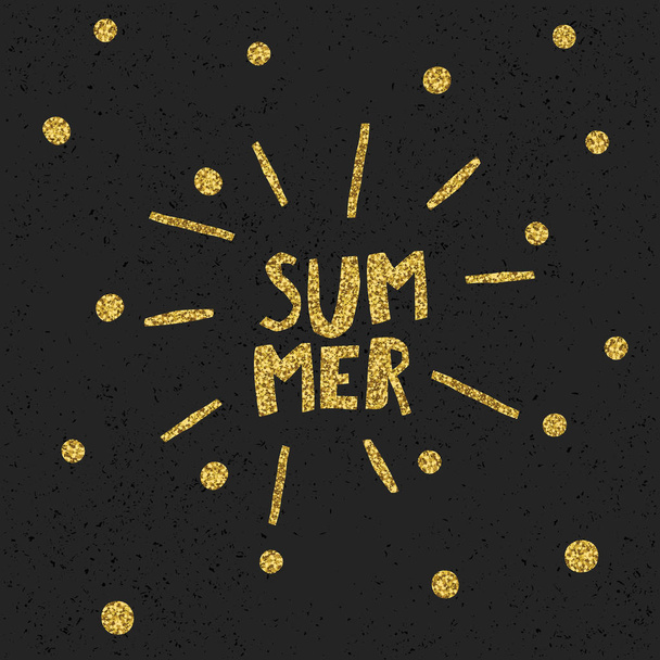 Golden glitter rays with letters summer - Vetor, Imagem