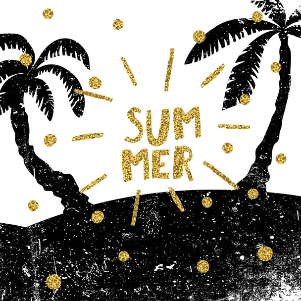 glitter letters summer and palms silhouettes - Vetor, Imagem