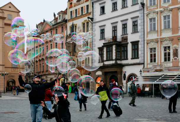 Soap bubble in Prague's Old Town Square - Fotoğraf, Görsel