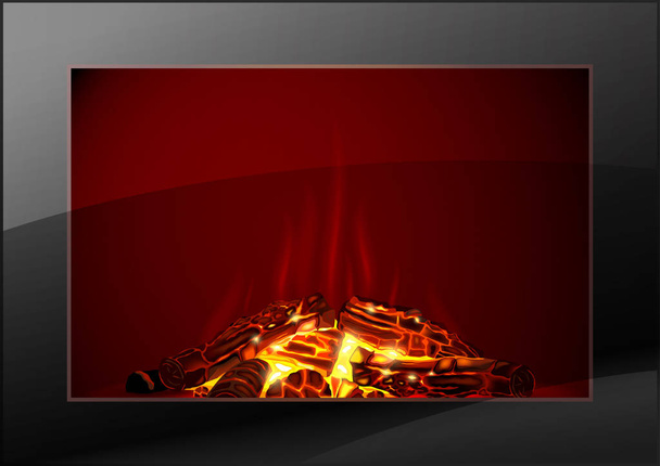 Μοντέρνο τζάκι με φωτιά - Διάνυσμα, εικόνα
