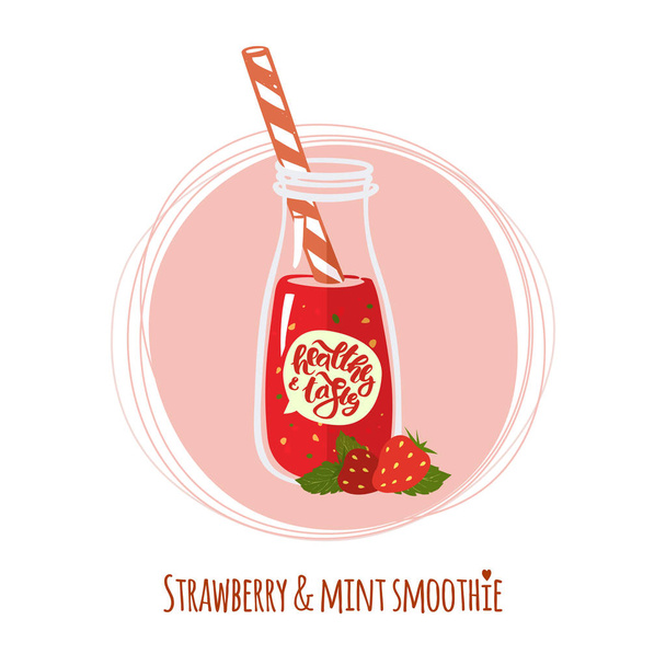 Strawberry & mint smoothie - Vector, Image