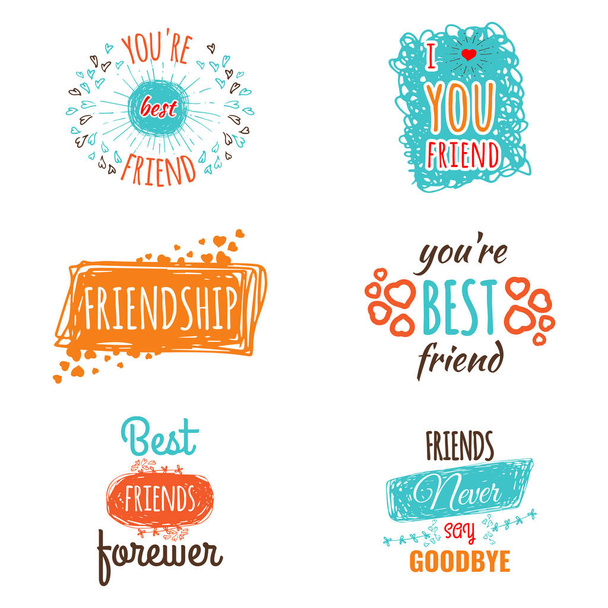 Logotipos de amistad con etiquetas de vectores de texto aisladas en blanco
 - Vector, imagen