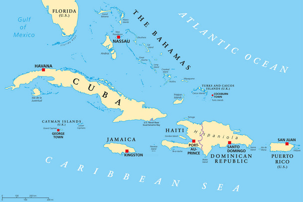 Politische Landkarte der Antillen - Vektor, Bild