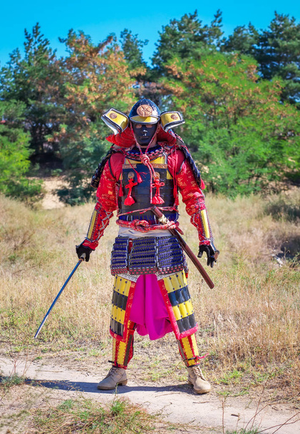 Homens de armadura samurai com espada. Personagem original
 - Foto, Imagem