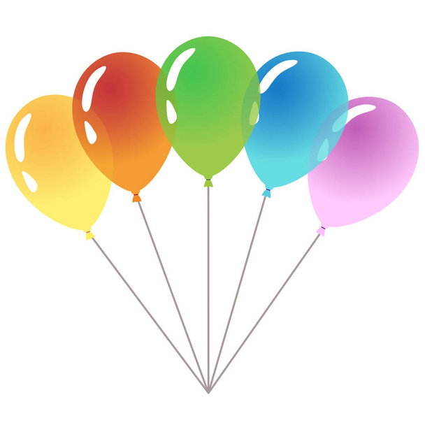 Cinque palloncini colorati isolati su sfondo bianco. Buon compleanno.
 - Vettoriali, immagini