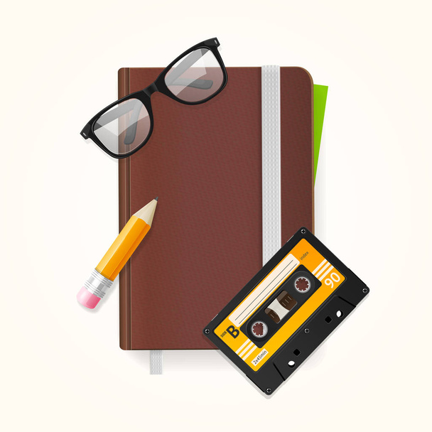 Notebook and Glasses Hipster Style Concept. Vector - Vecteur, image