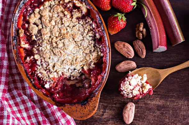 pie crumble with strawberries and rhubarb - Photo, Image
