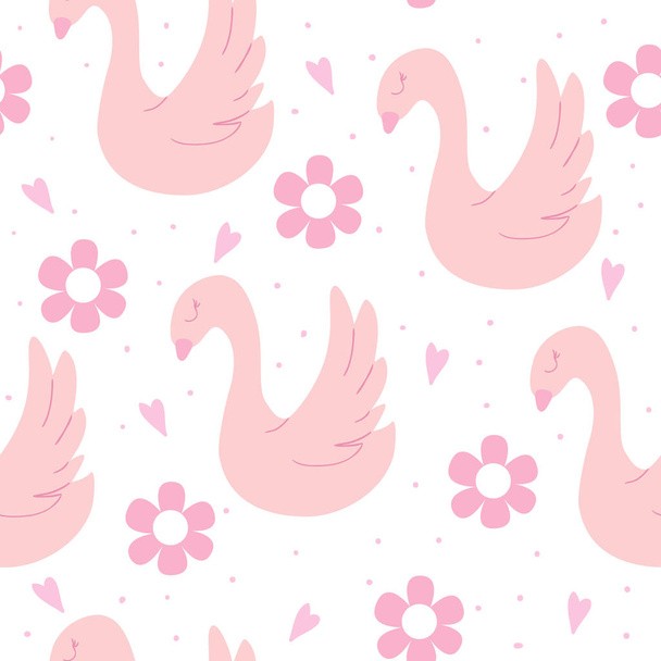 Hand drawn seamless pattern with swan. vector illustration - Vetor, Imagem