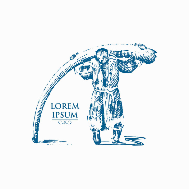 Esquimau avec corne de mammouth, os d'éléphant préhistorique, illustration du concept nord de l'Alaska indigène humain, dessiné ou gravé à la main vintage
 - Vecteur, image