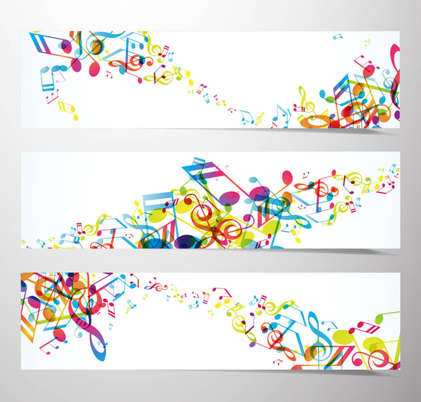Set of website banners with colorful music notes. - Vetor, Imagem