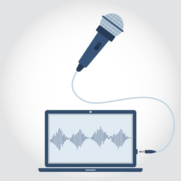 Laptop and microphone - Vector, Image