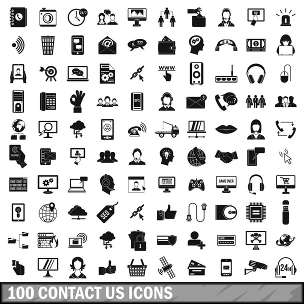 100 contact us icons set, simple style - Vector, Image