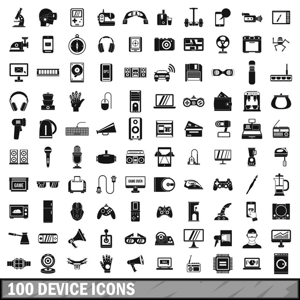 100 device app icons set, simple style - Vector, afbeelding