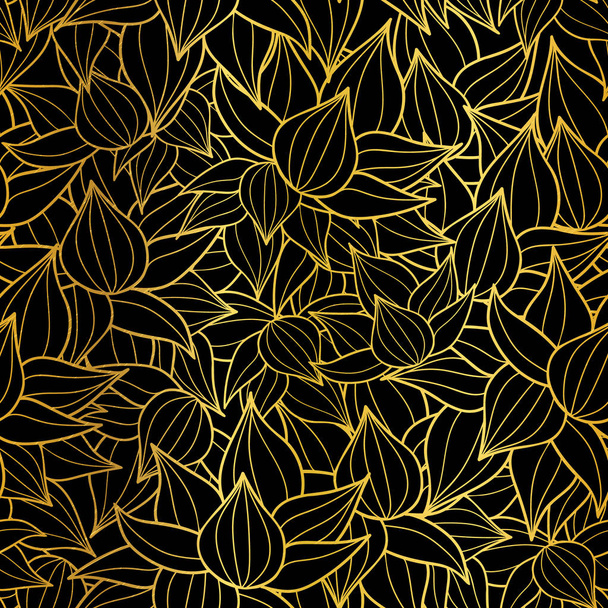 Vector golden black striped succulent plant texture drawing seamless pattern background. Great for subtle, botanical, modern backgrounds, fabric, scrapbooking, packaging, invitations. - Διάνυσμα, εικόνα