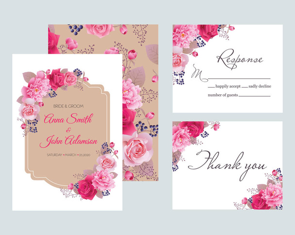 Wedding floral template collection.Wedding invitation, thank you card, save the date cards. Vector illustration. EPS 10 - Vector, Image