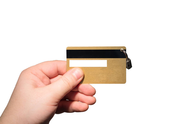 Bank card with padlock in hand - Foto, Imagem