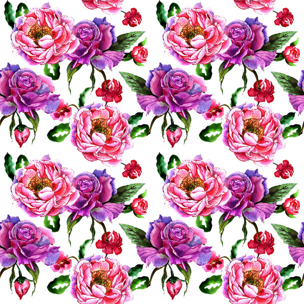 Wildflower peony flower pattern in a watercolor style isolated. - Foto, afbeelding