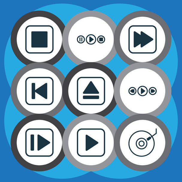 Set Of 9 Audio Icons. Includes Gramophone, Following Song, Following Music And Other Symbols. Beautiful Design Elements. - Vektori, kuva
