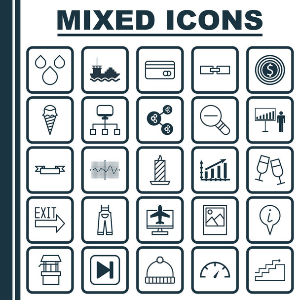 Set Of 25 Universal Editable Icons. Can Be Used For Web, Mobile And App Design. Includes Elements Such As Cargo Boat, Crooked Graph, Project Presentation And More. - Vector, Image
