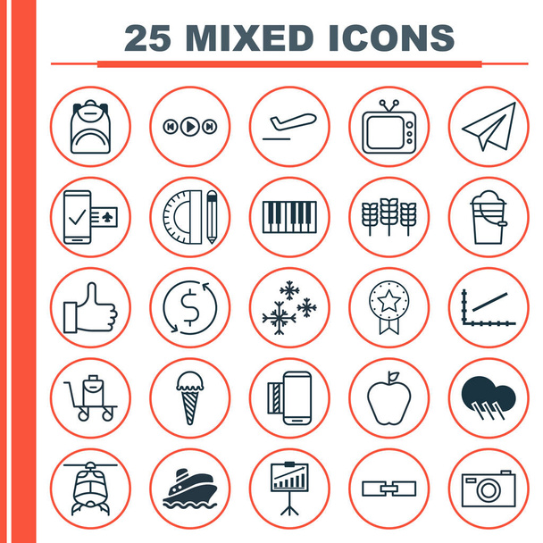 Sor 25 univerzális szerkeszthető ikonok. Lehet használni a Web, mobil és App Design. Elkezd, digitális fényképezőgép, televízió és több elemet tartalmaz. - Vektor, kép