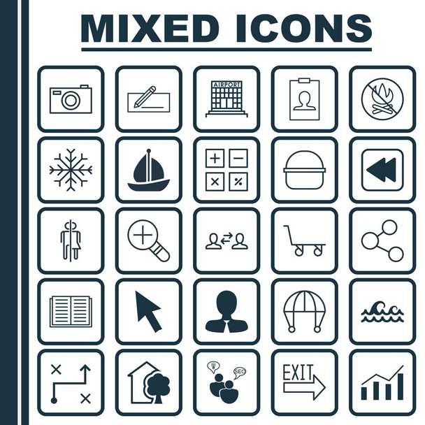 Set de 25 iconos editables universales. Puede ser utilizado para el diseño web, móvil y de aplicaciones. Incluye elementos como nieve, fuego prohibido, velero y más
. - Vector, Imagen