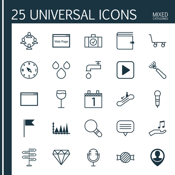 Set de 25 iconos editables universales. Puede ser utilizado para el diseño web, móvil y de aplicaciones. Incluye elementos tales como ubicación del empleado, programa, carro de carga y más
. - Vector, Imagen